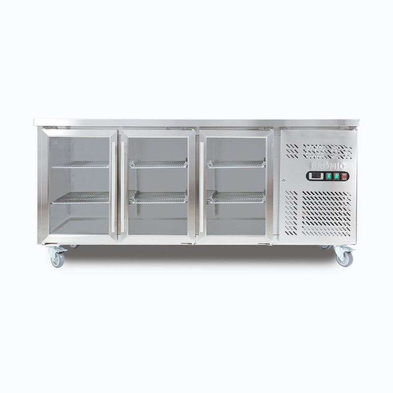 Under Bench Display Fridge - 417L - 3 Doors - Glass - Hinged Door - LED - UBC1795GD-NR