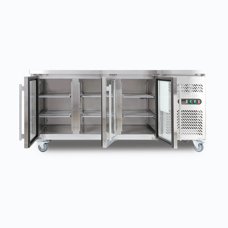 Under Bench Display Fridge - 417L - 3 Doors - Glass - Hinged Door - LED - UBC1795GD-NR