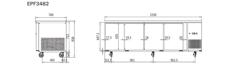 Atosa EPF3482 Underbench Four Door Freezer Table 2230 mm