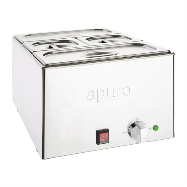 Apuro Bain-Marie with Pans 2x1/3 & 2x1/6 Pans 150mm Deep Inc Lids