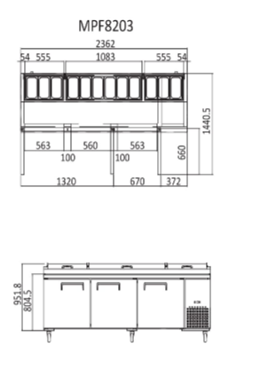 Atosa MPF8203 Three Door Pizza Prep Table Fridge 2362 mm