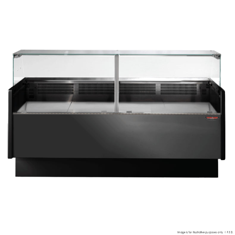 Tecnodom Serie MR80 Black 2000mm Wide Deli Display with Storage and Castors TDMR-0820B