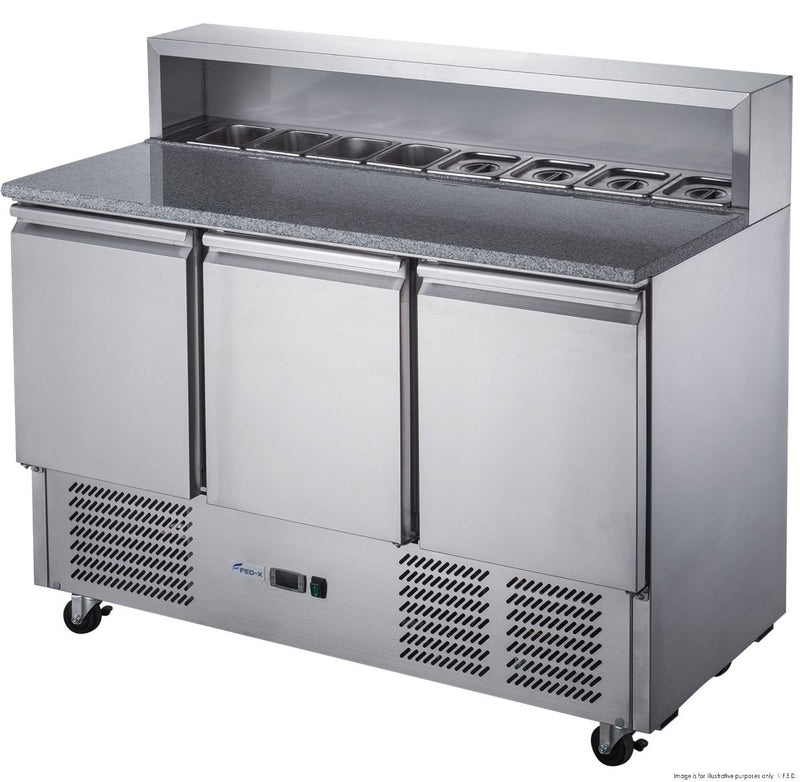FED-X Three Door Salad Prep Fridge with Marble Top - XGNS1300E