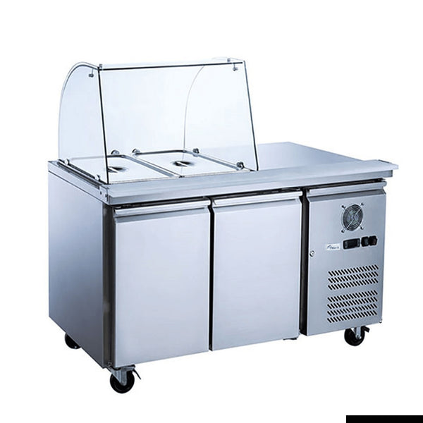 FED-X Two Door Salad Prep Fridge with Curve Glass Top - XTHP2100SALGC