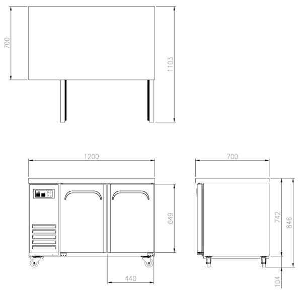 Underbench Fridge Two Door 1200mm Wide 2