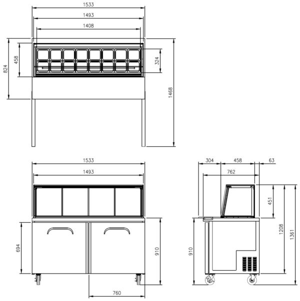 Glass Canopy Noodle Bar Megatop 1533mm Wide 441L 2