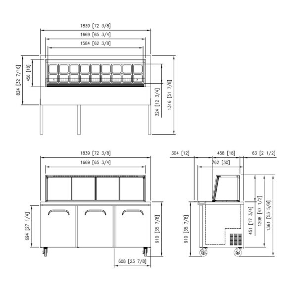 Glass Canopy Noodle Bar Megatop 1839mm Wide 531L 2