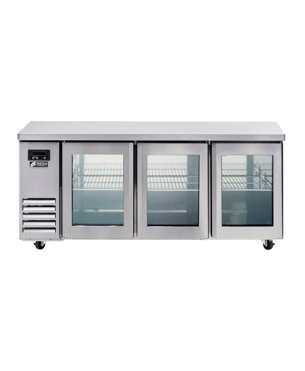 Glass Three Door Underbench Fridge 1800mm Wide 1