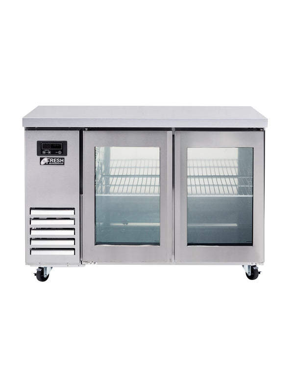 Glass Two Door Underbench Fridge 1200mm Wide 1