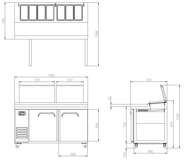 Narrow Pizza Prep Table 1500mm Wide 2