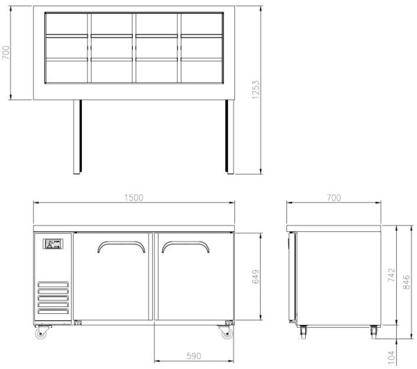 Open Air Salad Table Two Door 1500mm Wide 336L 2