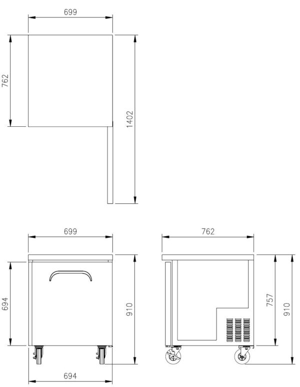 Rear Mount Underbench Fridge 700mm Wide 2