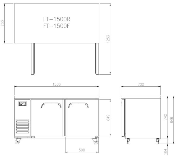 Underbench Freezer Two Door 1500mm Wide 2