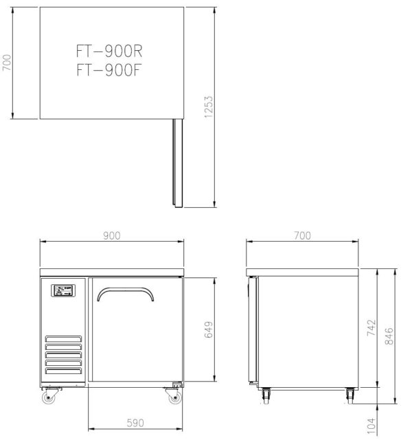 Underbench Fridge One Door 900mm Wide 2