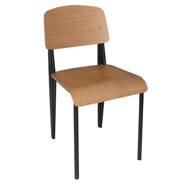 Bolero Wooden Dining Chairs with Black Steel Frame (Pack of 4)