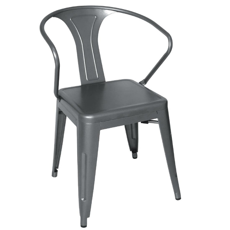 Bolero Steel Bistro Armchairs Gun Metal Grey (Pack of 4)