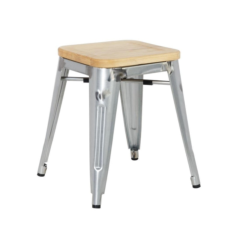 Bolero Galvanised Steel Bistro Low Stools with Wooden Seat Pad