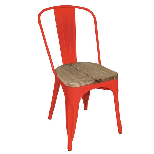 Bolero Red Steel Dining Sidechairs with Wood Seatpad (Pack of 4)