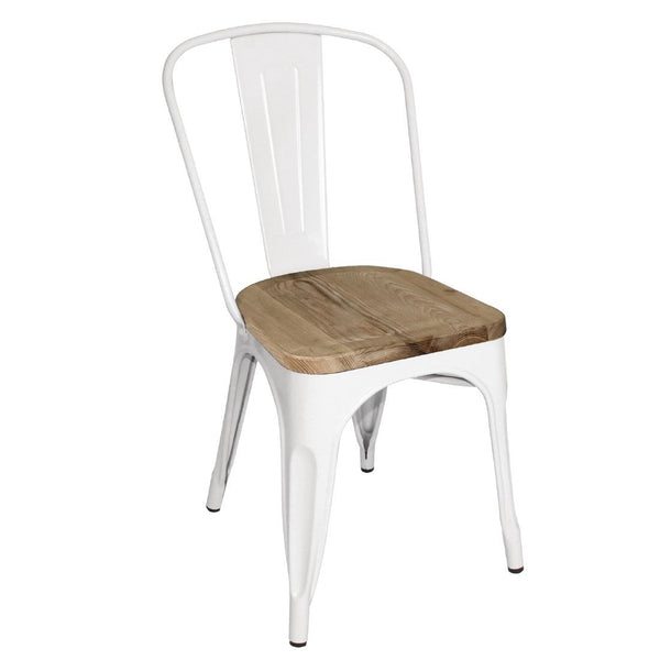 Bolero White Steel Dining Sidechairs with Wood Seatpad (Pack of 4)