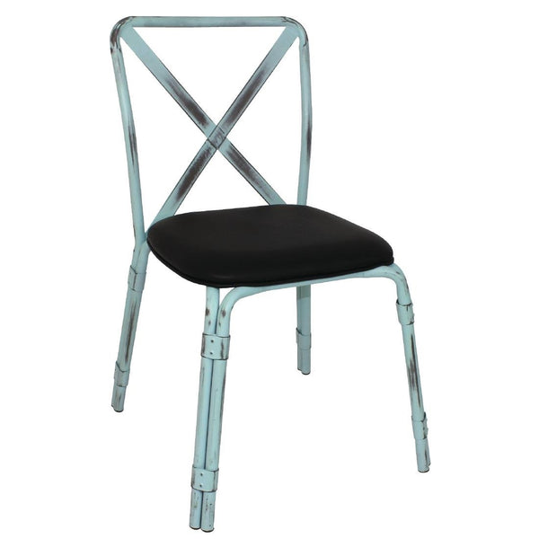 Bolero Antique Sky Blue Steel Chairs with Black PU Seat (Pack of 4)