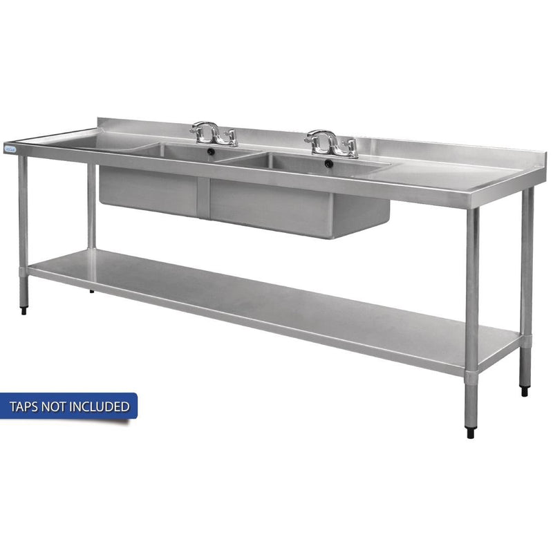 Vogue Double Bowl Sink Double Drainer - 2400mm (90mm Drain)