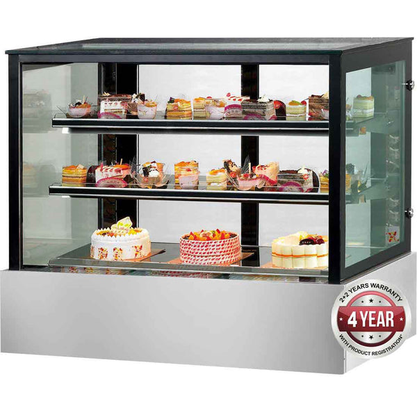SSU150-2XB Black Trim Square Glass Cake Display 2 Shelves 1500x700x1100-Cafeappliance.com.au