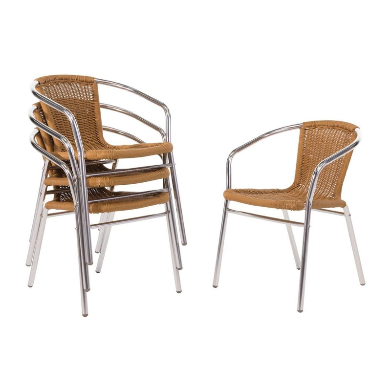 Bolero Aluminium & Natural Wicker Chair (Pack of 4)