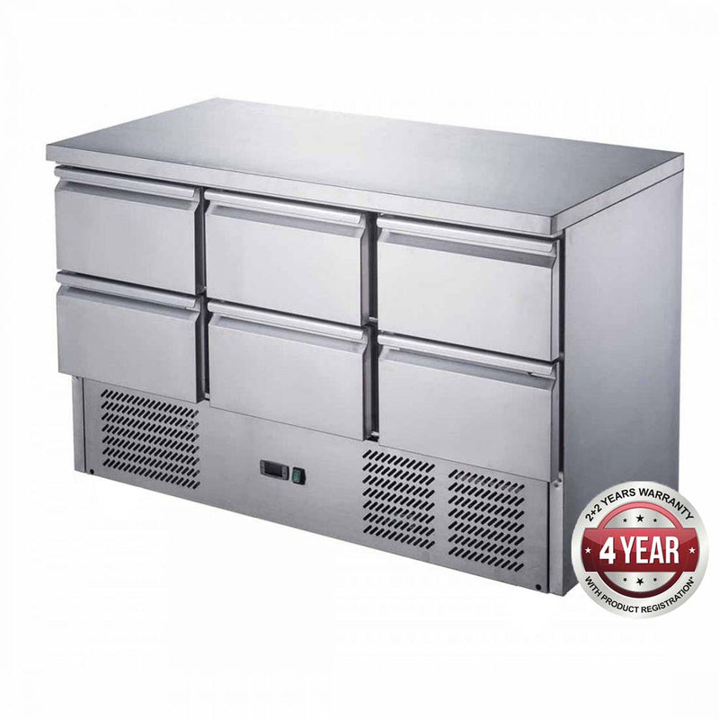 FED-X Six Drawer Compact Workbench Fridge - XGNS1300-6D - Cafeappliance.com.au